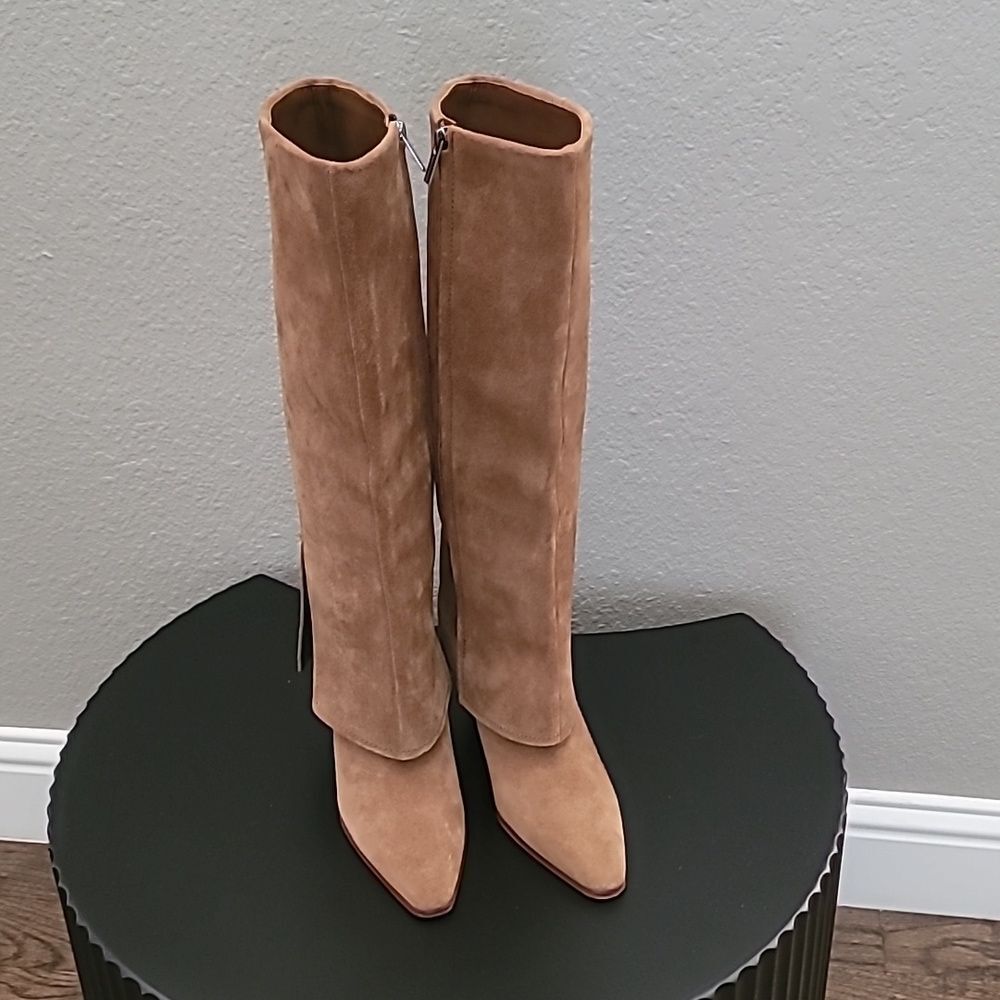 Vince Camuto Tibani Cuffed Tall Wedge Boot Nutmeg Verona 7M $249